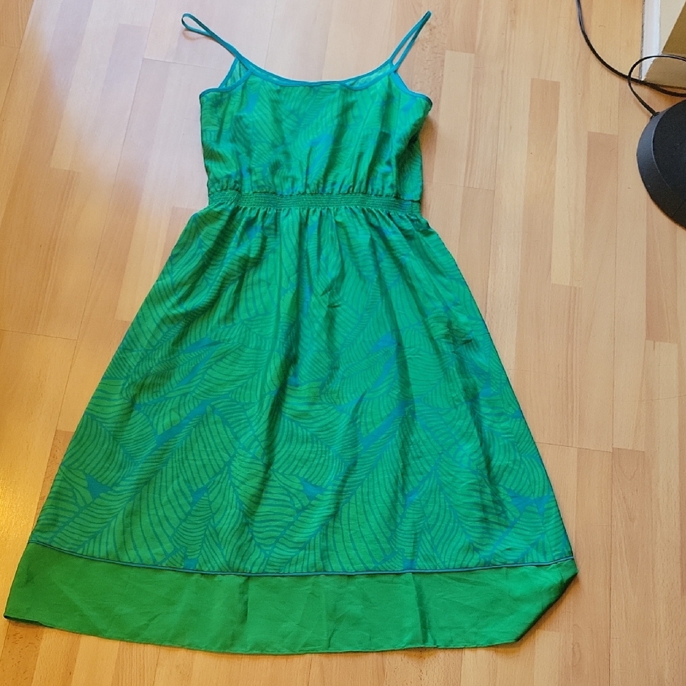 Ann Taylor Vibrant Green and Blue Patterned Midi Dress - Picture 3 of 4